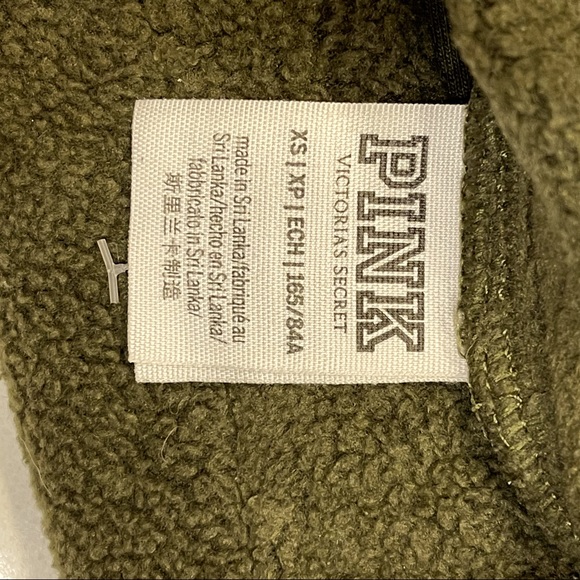 VS Pink Reversible Army Olive Green Sherpa Teddy Hooded Sweatshirt XS - Picture 7 of 7